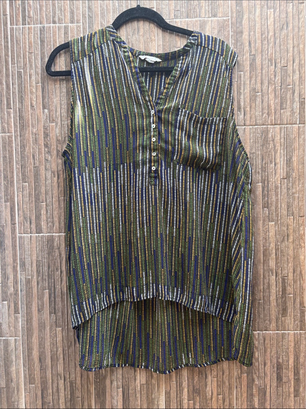H&M Striped Sleeveless Blouse in Green, Blue, White & Gold